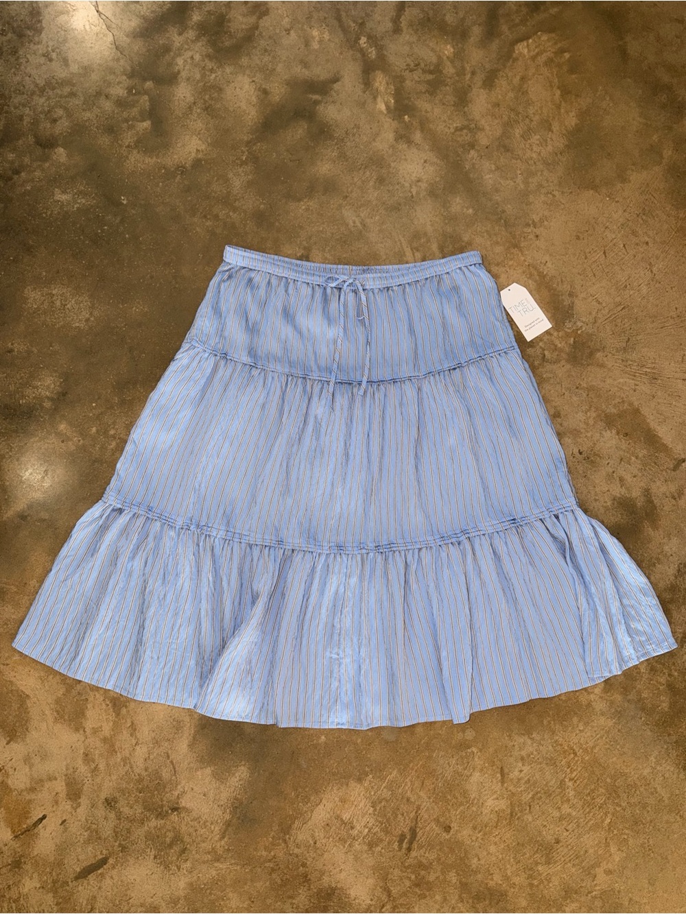 NWT Time and Tru Blue Stripe Tiered Midi Skirt XL 16-18 Boho